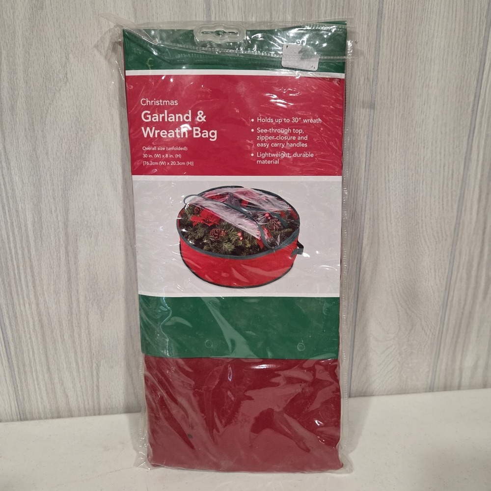 Red Wreath and Garland Storage Bag – Fits up to 30" Wreath, Tear-Resistant PE